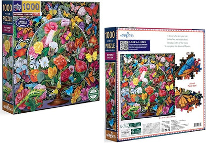 eeBoo 1000 Piece Puzzle - Butterfly Still Life Jigsaw Puzzle for Adults, Square 23" x 23" Made with Recycled Board & Vegetable-Based Ink