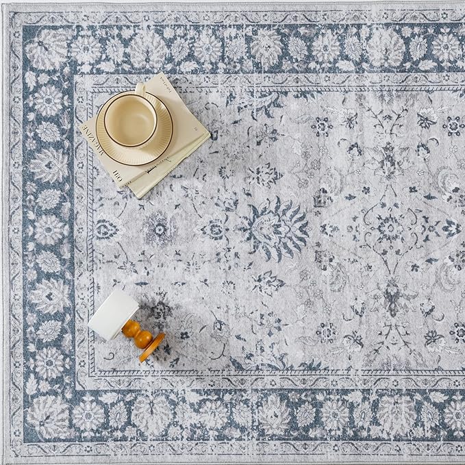2x6 Runner Rug Blue Washable Hallway Vintage Carpet Kitchen Small Long Non Slip Stain Soft Resistant Low Pile Thin Boho Accent Indoor Throw Rug for Bedroom Laundry Living Room