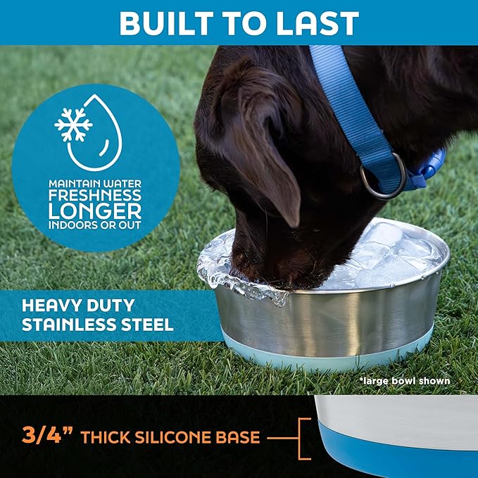 Master Pet Supply Stainless Steel Dog Bowls Set of 2 with Extra Thick Silicone Base - 4 Cup (32 oz) Plum Crazy, Non-Slip, Dishwasher Safe Metal Bowls, Pet Dog Food Bowl for Dogs, Cats, Anti Rust