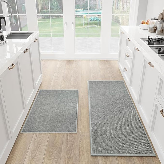 Kitchen Mat Set of 2 PCS, Cushioned Non Slip Rugs for Kitchen Floor, Absorbent Runner Comfort Standing Mats Washable for Kitchen, Office, Home (Grey, 17.3"x47"+17.3"x30")