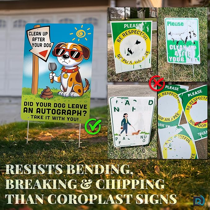 2 PC Clean Up After Your Dog Signs, 8x12 Aluminum 1mm Reflective No Dog Poop Sign, Single-Sided for Lawn or Yard