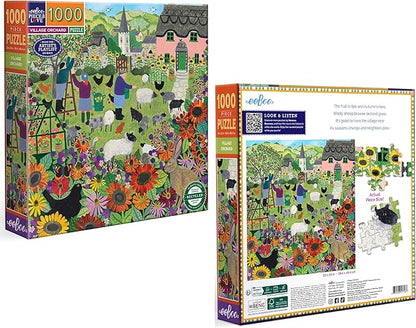 eeBoo 1000 Piece Puzzle - Village Orchard Jigsaw Puzzle for Adults, Square 23" x 23" Made with Recycled Board & Vegetable-Based Ink