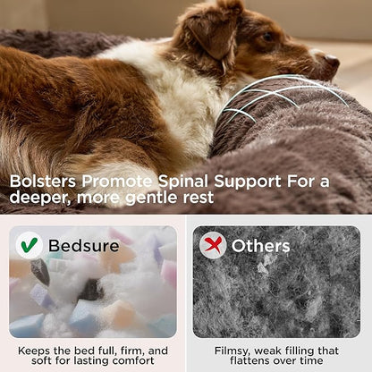Bedsure Calming Dog Bed for Extra Large Dogs - 45in Donut Washable Large Pet Bed, Anti-Slip ＆Removable Cover,420GSM Round Anti-Anxiety Fluffy Plush Faux Fur, Fits up to 100lbs Pets,Plus Version