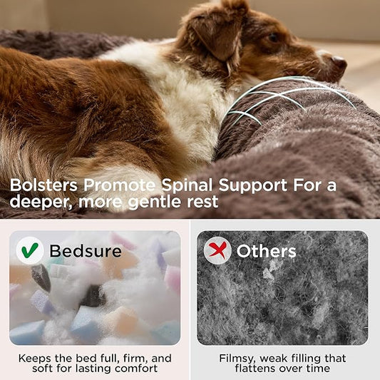 Bedsure Calming Dog Bed for Extra Large Dogs - 45in Donut Washable Large Pet Bed, Anti-Slip ＆Removable Cover,420GSM Round Anti-Anxiety Fluffy Plush Faux Fur, Fits up to 100lbs Pets,Plus Version