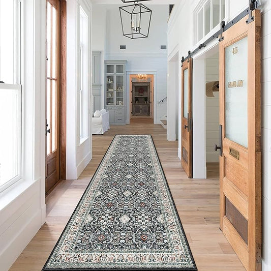 HY HAO YUN LAI Non Slip Runners for Hallways,Washable Long Ultra Soft Kitchen Runner Rug,Non Shedding Accent Farmhouse Runner Rugs (Black, 2 X 10)