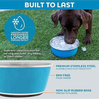 Master Pet Supply Stainless Steel Dog Bowls Set of 2 (16 Oz Each) with Non-Slip Rubber Base - Camo Patrol - Basic Dog Food Bowl Water & Food Bowls for Small Medium Large Dogs & Cats, Metal Dish