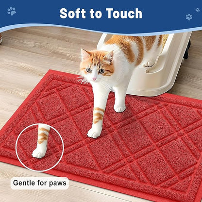 Smiry Cat Litter Box Mat 30x17, Non-Slip Water Resistant Litter Trapping Mat, Easy Clean Less Waste and Urine-Locking Cat Carpet for Indoor, Red