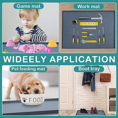 URMONA Waterproof Silicone Under Sink Mat 16'' x 10'' Shelf Liner for Kitchen and Bathroom, Cabinet and Counter Protector, Storage and Organizers, Litter Mat, Pet Cat Puppy Essentials(Light Grey)