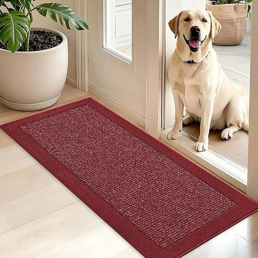 BEQHAUSE Indoor Door Mat 20" x 48", Dirt Trapper Door Mats Non-Slip Entryway Rugs Washable, Resist Dirt Absorbent Welcome Mat, Low Profile Floor Mats for Front Back Door and Entryway, Red