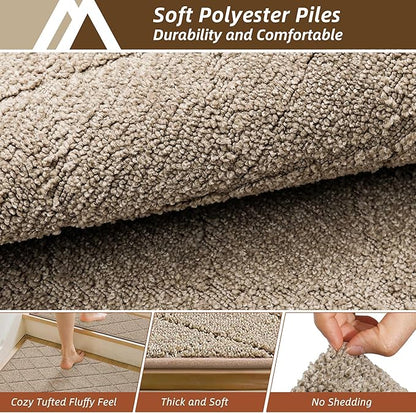COSY HOMEER Edging Stair Treads Non-Slip Corner Indoor Stair Runners for Wooden Steps,Landing Slip Resistant Stair Rugs Mat for Kids and Dogs,100% Polyester TPE Backing,Beige,30x30 inch