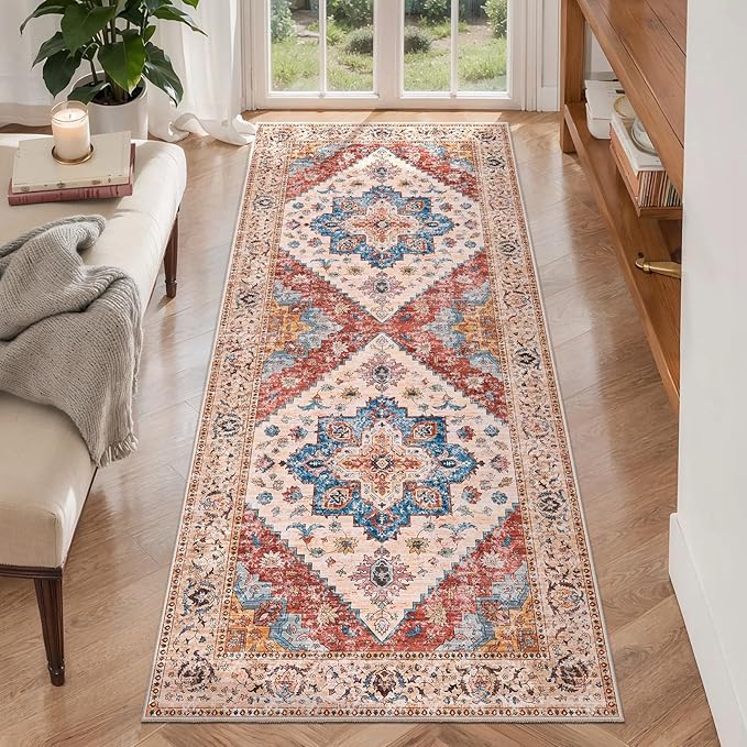 Ciicool Washable Runner Rug Non Slip, 2'x6' Hallway Rug Vintage Kitchen Rugs Carpet for Bedroom Laundry Bathroom Decor