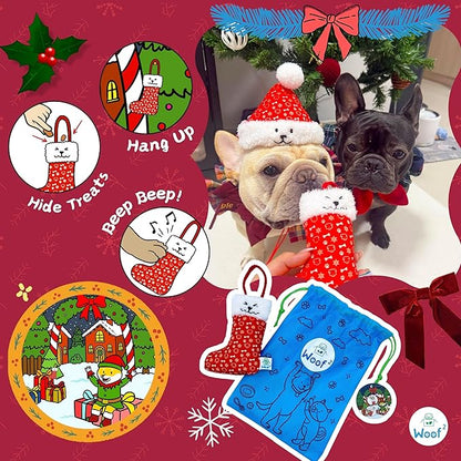 Christmas Stocking Nose-Work Plush Dog Toy, Durable Soft Squeaky with Hidden Treat Pocket, Crinkle Paper Sound, Hangable Design for Small, Medium & Large Dogs