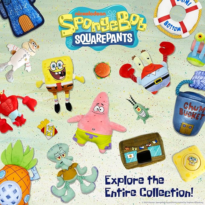 design LAB, Inc. Spongebob Squarepants Official Merchandise Squeaky Plush Dog Toys | 2-Pack Larry & Sandy Dog Toy with Squeaker and Tug Rope | Spongebob Squarepants Toys for Dogs