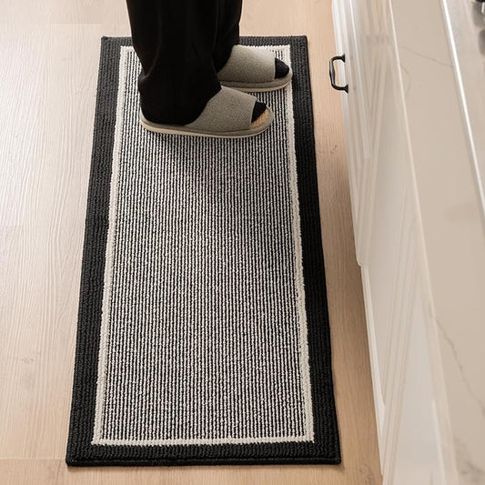 GRANNY SAYS Kitchen Mats for Floor, Kitchen Rugs Non Slip Washable, Runner Rugs for Kitchen Floor, 47 x 17.7, Stain Resistant Comfort Standing Mat Made of 100% Polypropylene, Black-Stripe