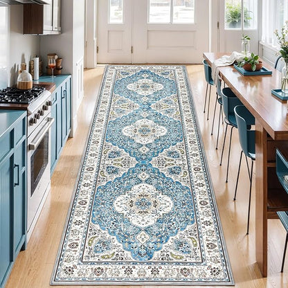 Ciicool Washable Runners Area Rug for Hallways, Ultra Soft 2'6 "x8' ft Boho Print Non-Slip Vintage Oriental Medallion Long Carpet for Kitchen Bedroom Laundry Bathroom