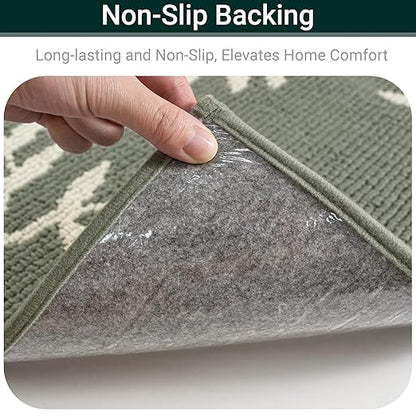 Carpet Stair Treads, Non-Slip Landing Mat for Wooden Steps Indoor, 30"x 30" Peel and Stick Soft Stair Rugs for Pets Non Skid Wood Staircase Step Treads Reusable, Green