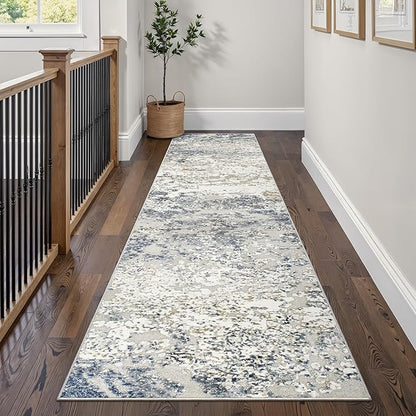 Art&Tuft Runner Rug 2'6x10' - Anti-Slip Backing Abstract Hallway Rug, Stain Resistant Kitchen Rugs, Foldable Machine Washable Area Rug(TPR18-Blue, 2'6x10')