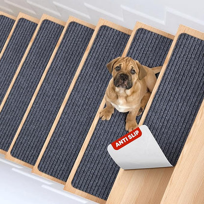 MBIGM 8" X 30" (28 in Pack) Non-Slip Carpet Stair Treads Non-Skid Safety Rug Slip Resistant Indoor Runner for Kids Elders and Pets with Reusable Adhesive - Gray