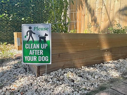 Signs Authority 18" x 9" Clean Up After Your Dog Sign with Metal H-Stake - Weather-Resistant, Double-Sided Yard Signs