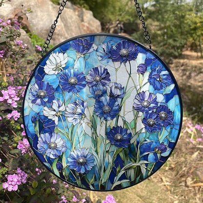 Cornflower Blue Suncatcher for Window and Garden - 7.8 in Handmade Stained Glass Suncatcher for Outdoor Decor, Rainbow Maker Gift for Mom, Housewarming, Birthday, Christmas - Home Decor