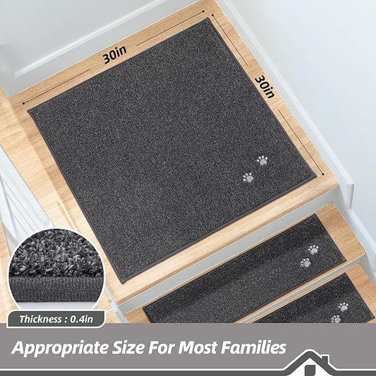BEQHAUSE Stair Landing Rug Non-Slip 30"x30",Square Stair Landing Mats for Stair Washable,Carpet Stair Treads Matching Mats for Wooden Steps Indoor Landing Rugs Surface Polyester TPE Backing, Charcoal