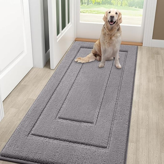 Smiry Dog Door Mat for Muddy Paws, Absorbs Moisture and Dirt, Low-Profile Entryway Mat with Non-Slip Backing, Entry Indoor Outdoor Doormat for Inside Floor (48x30 Inches, Grey, Bordered)