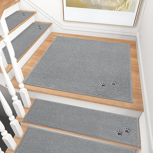 BEQHAUSE Stair Landing Rug Non-Slip 30"x30", Square Stair Landing Mats for Stairs Washable, Carpet Stair Treads Matching Mats for Wooden Steps Indoor Landing Rugs Surface Polyester TPE Backing, Grey