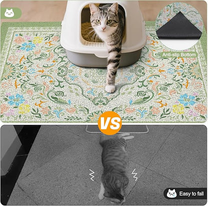 Glittme Cat Litter Mat with Non-Slip Bottom Litter Box Mat 40"X30" Litter Trapping Mat Easy to Clean Washable Cat Food Mat for Kitty,XL