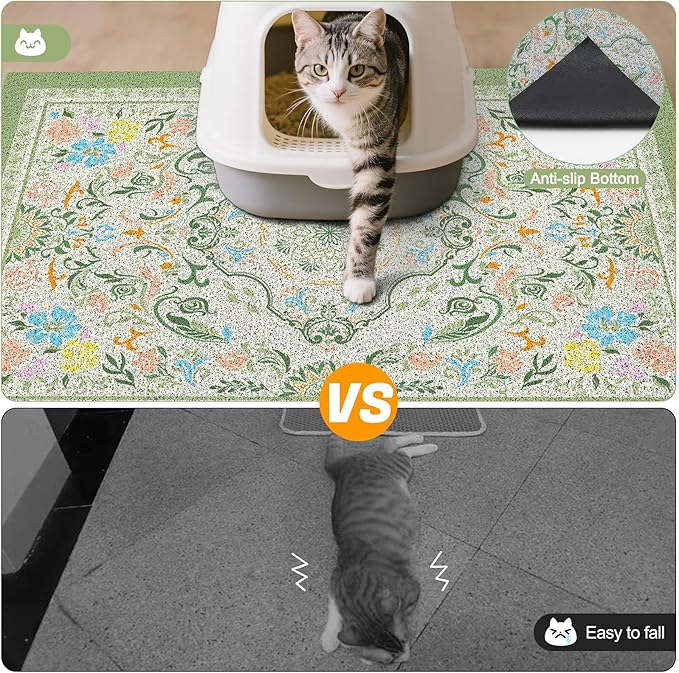Glittme Cat Litter Mat with Non-Slip Bottom Litter Box Mat 33"X22" Litter Trapping Mat Easy to Clean Washable Cat Food Mat for Kitty,L