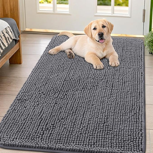 Smiry Dog Door Mat for Muddy Paws 54x32, Absorbs Moisture and Dirt Doormat, Non-Slip Washable Quick Dry Chenille Front Door Mat Indoor Entrance, Entryway Carpet for Inside Floor, Dark Grey