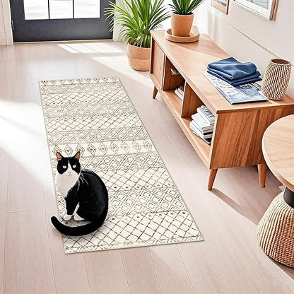 2x5 Rug Runner Boho Geometric: Washable Hallway Moroccan Runners - Non Slip Low Pile Soft Pets Friendly Rugs for Kitchen Bathroom Bedroom Entryway Laundry 2x5 Geo Beige