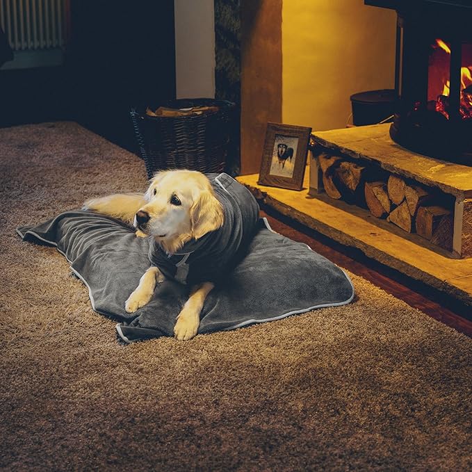 Lucky Pooch® Dog Robe - Luxurious Dog Bathrobe - Ultra Absorbent Dries Your Dogs in Minutes! Double-Layer, Super Soft Towel and Bath Robe All in One (XXS, Gray)