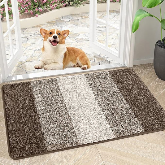 Smiry Dog Door Mat for Muddy Paws, Absorbs Moisture and Dirt, Low-Profile Entryway Mat with Non-Slip Backing, Entry Indoor Outdoor Doormat for Inside Floor (30x17 Inches, Light Brown, Striped)