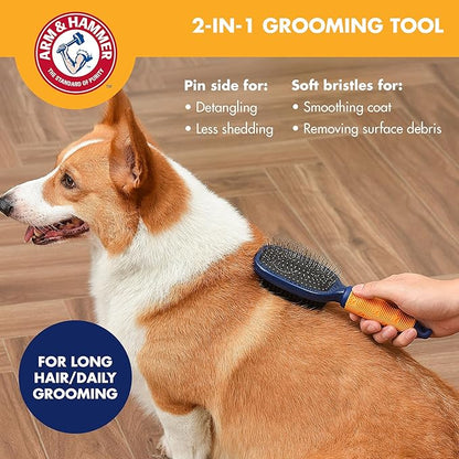 Arm & Hammer Deodorizing Pin & Bristle Dog Grooming Brush with Fragrance Transfer Technology – Scented 2-in-1 Dog Brush for Detangling & Shedding, Pet Brushes for Dogs, Sweet Lily & Vanilla Scent