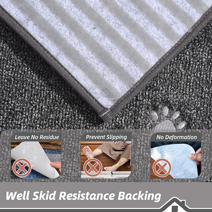 BEQHAUSE Stair Landing Rug Non-Slip 30"x30",Square Stair Landing Mats for Stair Washable,Carpet Stair Treads Matching Mats for Wooden Steps Indoor Landing Rugs Surface Polyester TPE Backing, Charcoal