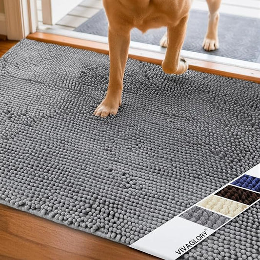 VIVAGLORY Dog Door Mat Absorpmax Dog Rug for Muddy Paw, Mat for Muddy Paw Door Indoor Floor Entryway, Waterproof Washable & Water Absorbent Dirt Trapper, 35" × 25", Grey