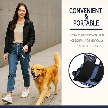 Dog Poop Bag Holder for Leash, 2 Waterproof Zipper Pouches, Dog Treat Pouch for Pet Walking Accessories, with Dispenser, Training Clicker and 1 Free Roll (Blue)
