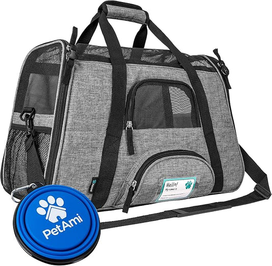 PetAmi Airline Approved Pet Carrier for Cat, Soft Sided Dog Carrier for Small Dog, Cat Travel Supplies Accessories Indoor Cat, Ventilated Pet Carrying Bag Medium Large Kitten Puppy, Small Heather Gray