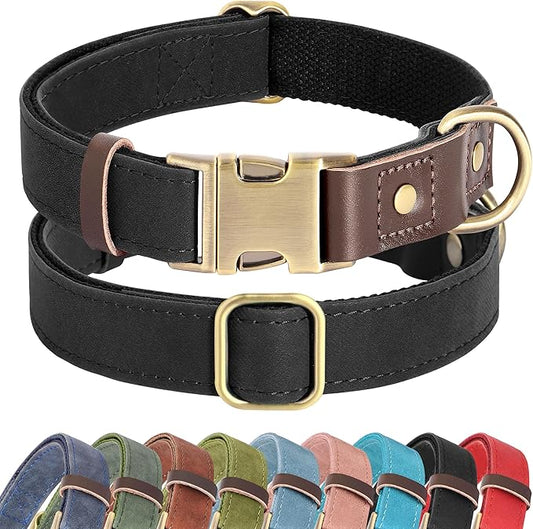 Didog Soft PU Leather Dog Collar for Large Dogs,Classic Adjustable Wide Dog Collars with Quick Release Metal Buckle,Easy Clean and Comfortable with Nylon Lining,Black,XL Neck 20-27", Width 1.2"