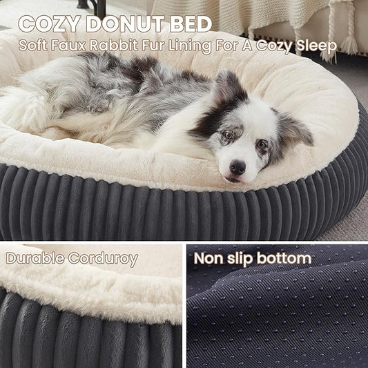 45 inches Donut Dog Bed for Extra Large Dogs,Calming Round Pet Bed with Removable Cover, Washable Milk Plush Faux Fur, Fits Pets up to 100 lbs(Charcoal,XL)