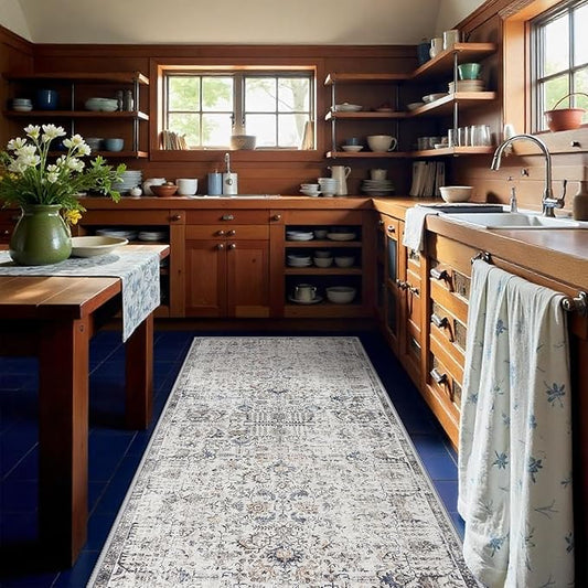 Washable 4x10 Hallway Runner Rug - Wide Kitchen Rugs with Non Slip Backing Living Room Bedroom Non Slip Stain Resistant Carpets Vintage Ultra Soft Floor Decoration Mat for Bathroom 4'x10' Brown