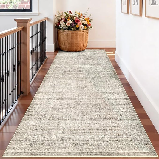 4x10 Neutral Kitchen Area Rug: Washable Soft Runner Rugs for Bedroom Living Room Water Resistant Hallway Bathroom Entryway Carpet with Non-Slip Backing Dining Room Nursery Floor Mat(4x10，Beige/Ivory)