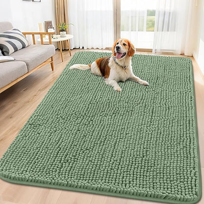 Smiry Dog Door Mat for Muddy Paws 71x46, Absorbs Moisture and Dirt Doormat, Non-Slip Washable Quick Dry Chenille Front Door Mat Indoor Entrance, Entryway Carpet for Inside Floor, Olive Green