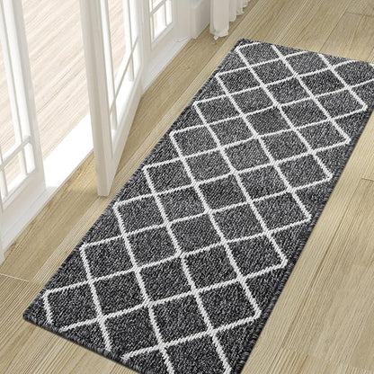 Finchitty Indoor Door Mat, Dirt Resistant and Absorbent, Low-Profile, Non-Slip, Washable Inside Floor Mats for Front Door, Back, and Entrance, 59" x 20", Black