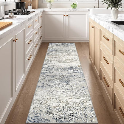 Art&Tuft Runner Rug 2'6x6' - Anti-Slip Backing Abstract Hallway Rug, Stain Resistant Kitchen Rugs, Foldable Machine Washable Area Rug(TPR18-Blue, 2'6x6')