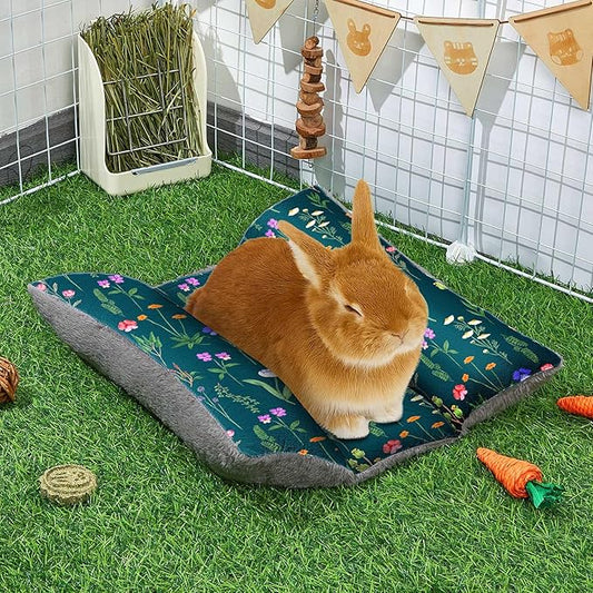 Rabbit Bed 15"X14"Thickened and Soft Bunny Bed Washable Cuddle Cushion Plush Mat Double-Sided Plush Small Pet Flop Mat Cotton Pillow for Rabbit