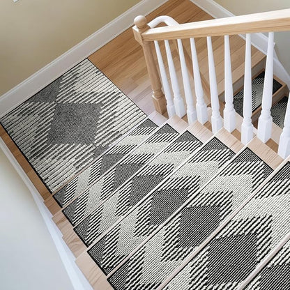 PADOOR Stair Treads Landing Mat Non Slip for Wooden Steps Indoor, 3D Peel and Stick Stair-Carpet Treads Washable Reusable Adhesive Stair Rugs for Kids and Dogs 31"x31" Black