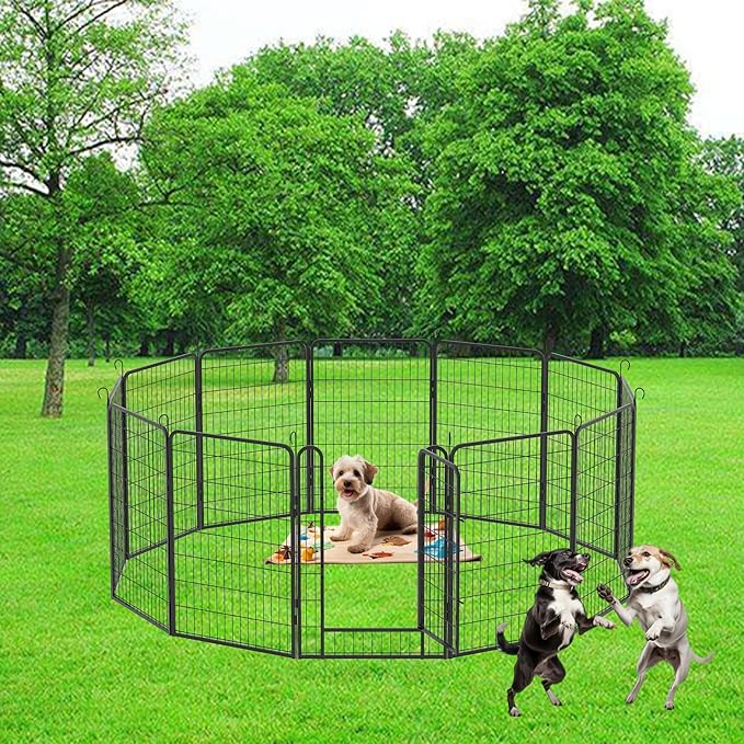 Dog Playpen Indoor - Pet Fence Puppy Exercise Pen for Yard Gate 6/8/12/16Panel Heavy Duty Crates with Doors Metal Dog Pen for Camping Outdoor (Black 12 Panels, 39.37''H)
