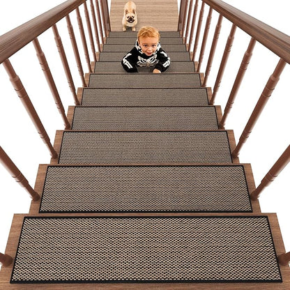 PADOOR Non Slip Stair-Treads,Rubber Backing Stair-Runners for Wooden Steps,15PCS Residue Free Carpet Stair Treads for Kids and Dogs 8"x30" Black