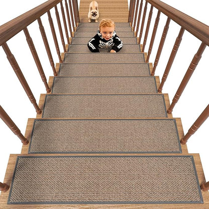 PADOOR Non Slip Stair-Treads,Rubber Backing Stair-Runners for Wooden Steps,15PCS Residue Free Carpet Stair Treads for Kids and Dogs 8"x30" Light Gray